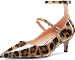 TNYNFBEB Women Low Kitten Heel Close Pointed Toe Pumps Ankle Strap Mary Jane Buckle Wedding Party Cute 2.0 Inches Heels