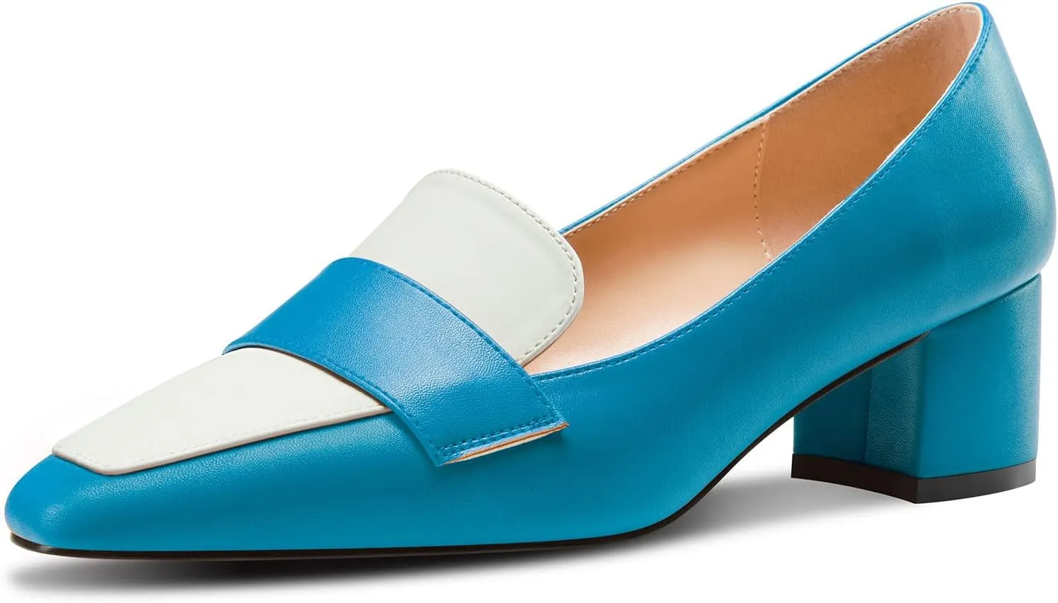 TNYNFBEB Womens Chunky Block Mid Heel Close Square Toe Pumps Slip-on Patchwork Prom Basic Classic 2.0 Inches Heels
