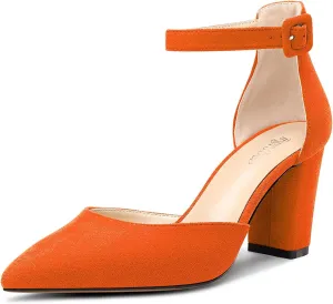 TNYNFBEB Womens Chunky Block Mid Heel Pointed Toe Pumps Ankle Strap Two-Piece Buckle Prom Wedding Dress 3.2 Inches Heels