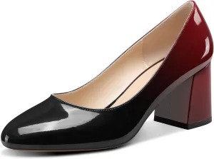 TNYNFBEB Womens Chunky Block Mid Heel Round Toe Pumps Slip-on Prom Wedding Dress Basic Classic Cute 2.6 Inches Heels