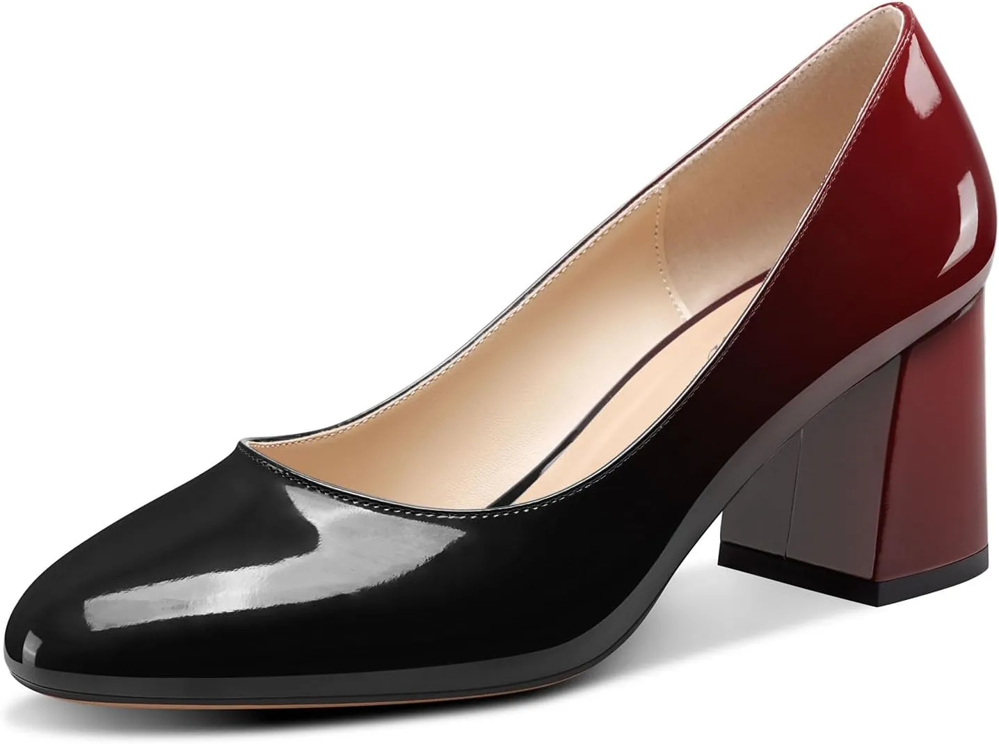 TNYNFBEB Womens Chunky Block Mid Heel Round Toe Pumps Slip-on Prom Wedding Dress Basic Classic Cute 2.6 Inches Heels