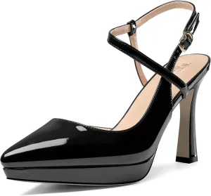 TNYNFBEB Womens Stiletto High Platform Heel Pointed Toe Pumps Slingback Ankle Strap Buckle Party Cute 3.9 Inches Heels