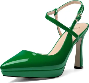 TNYNFBEB Womens Stiletto High Platform Heel Pointed Toe Pumps Slingback Ankle Strap Buckle Party Cute 3.9 Inches Heels