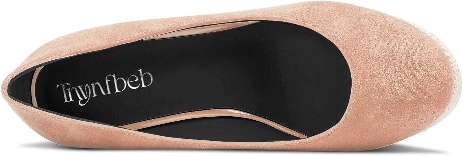 TNYNFBEB Womens Wedge Heel Close Round Toe Pumps Slip-on Prom Party Cute Basic Classic Summer 3.9 Inches Heels