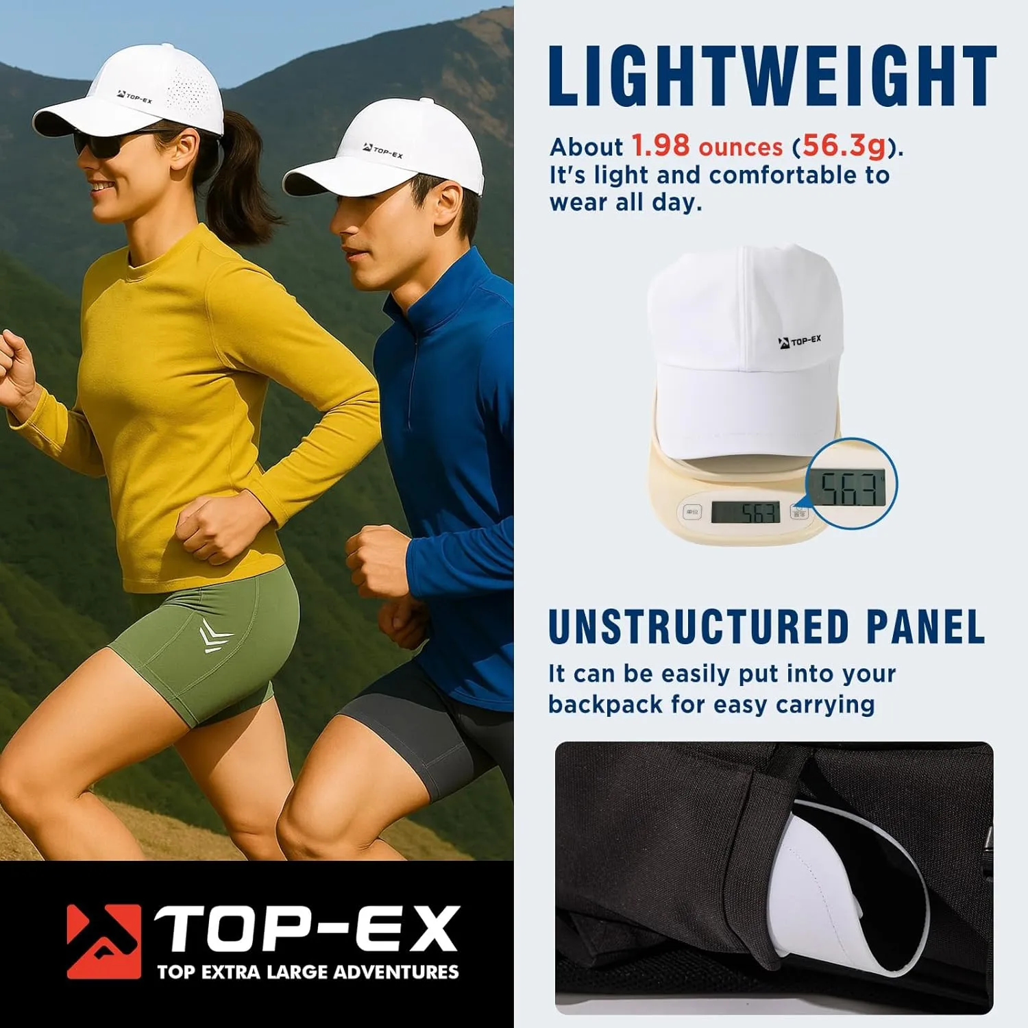 TOP-EX Oversized XL XXL Unstructured Running Breathable Mesh Quick Dry Waterproof Cooling Sweatband Baseball Caps Mens