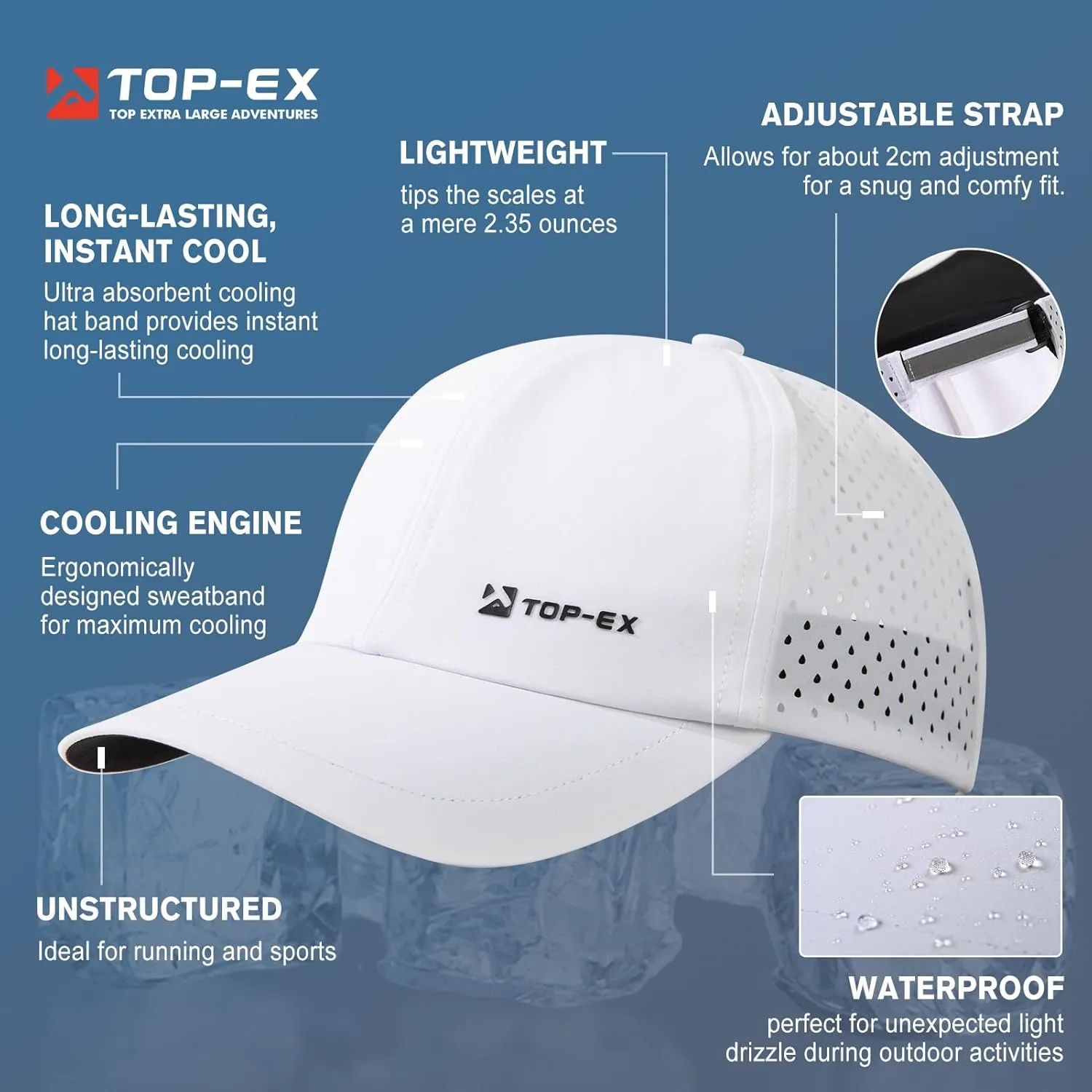 TOP-EX Oversized XL XXL Unstructured Running Breathable Mesh Quick Dry Waterproof Cooling Sweatband Baseball Caps Mens