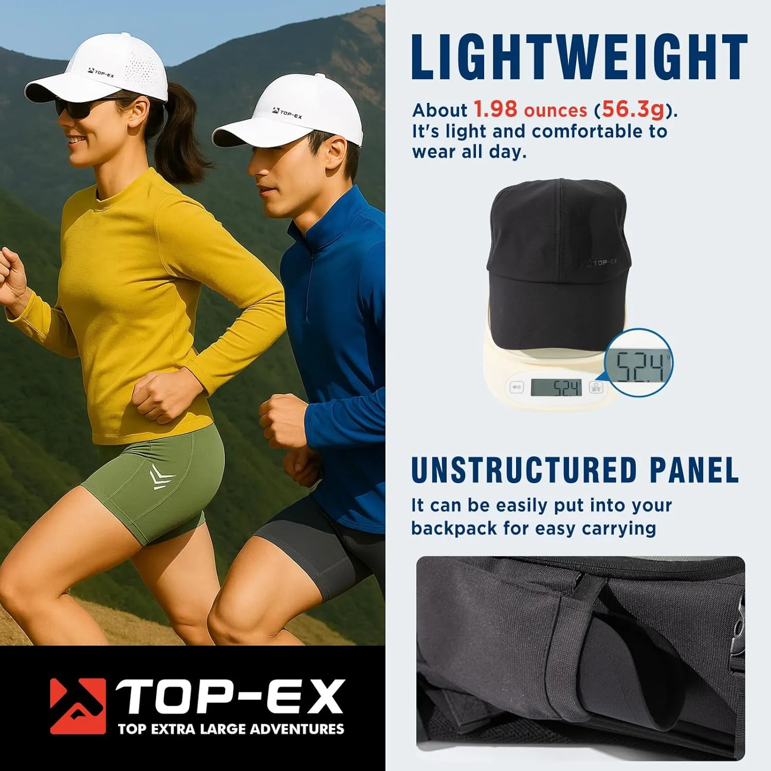 TOP-EX Oversized XL XXL Unstructured Running Breathable Mesh Quick Dry Waterproof Cooling Sweatband Baseball Caps Mens