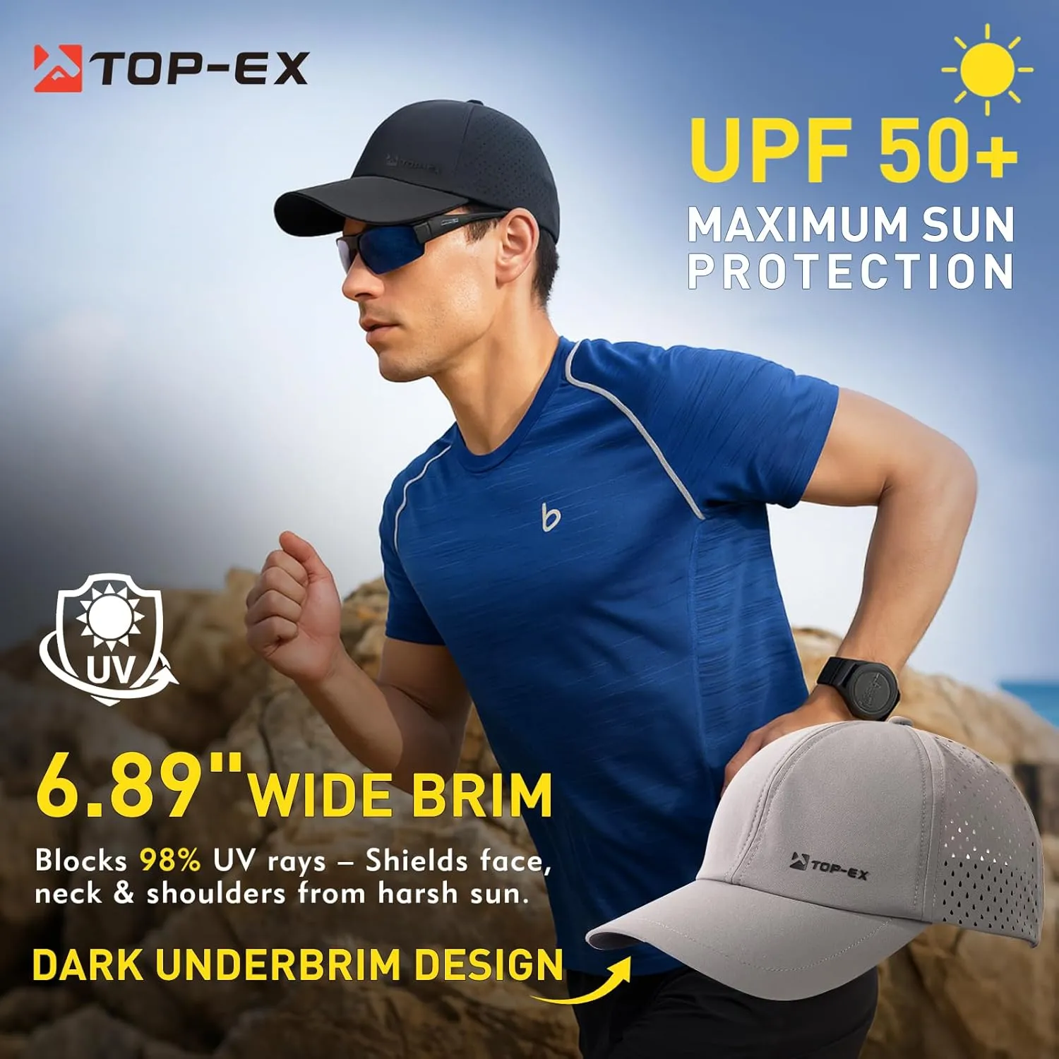 TOP-EX Oversized XL XXL Unstructured Running Breathable Mesh Quick Dry Waterproof Cooling Sweatband Baseball Caps Mens