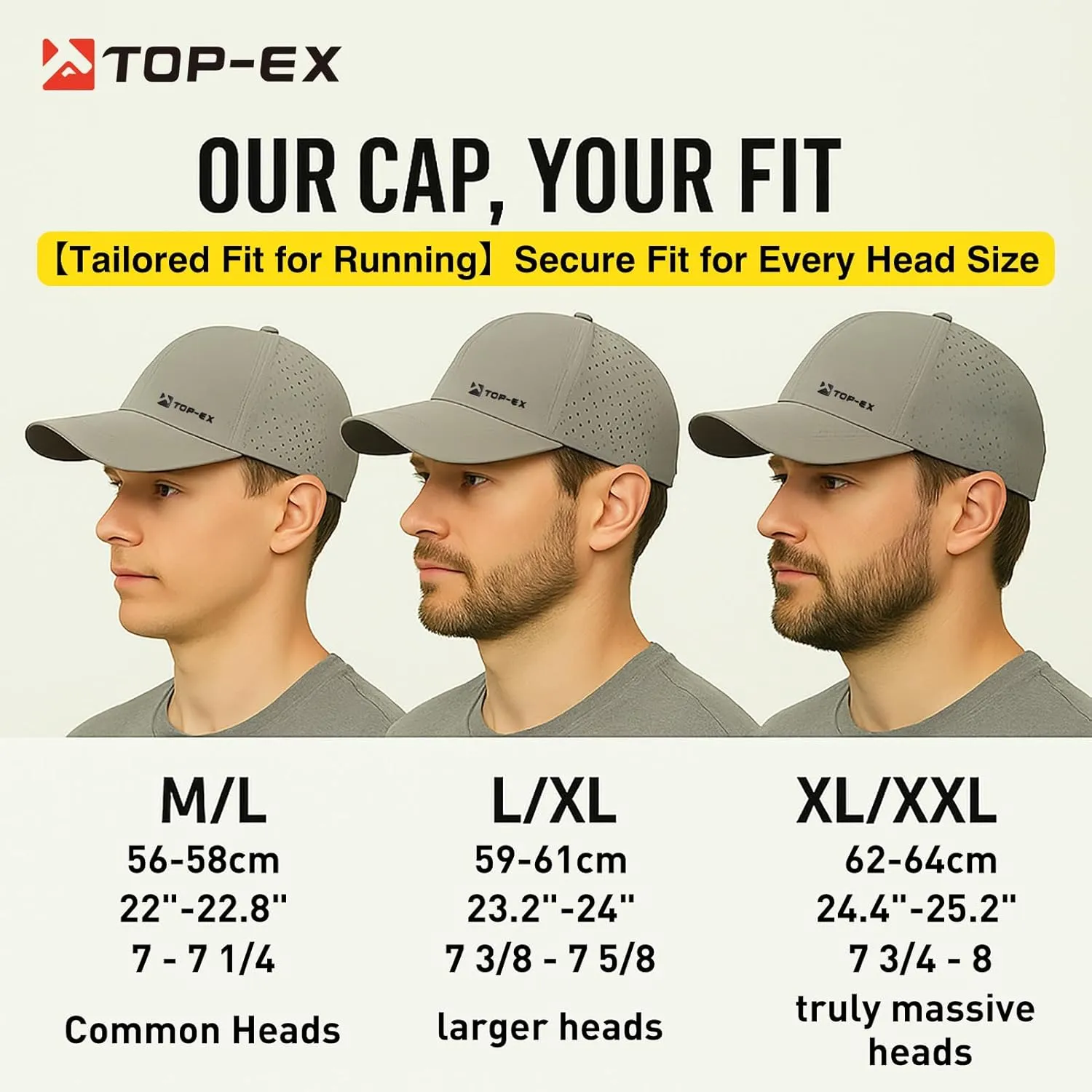 TOP-EX Oversized XL XXL Unstructured Running Breathable Mesh Quick Dry Waterproof Cooling Sweatband Baseball Caps Mens