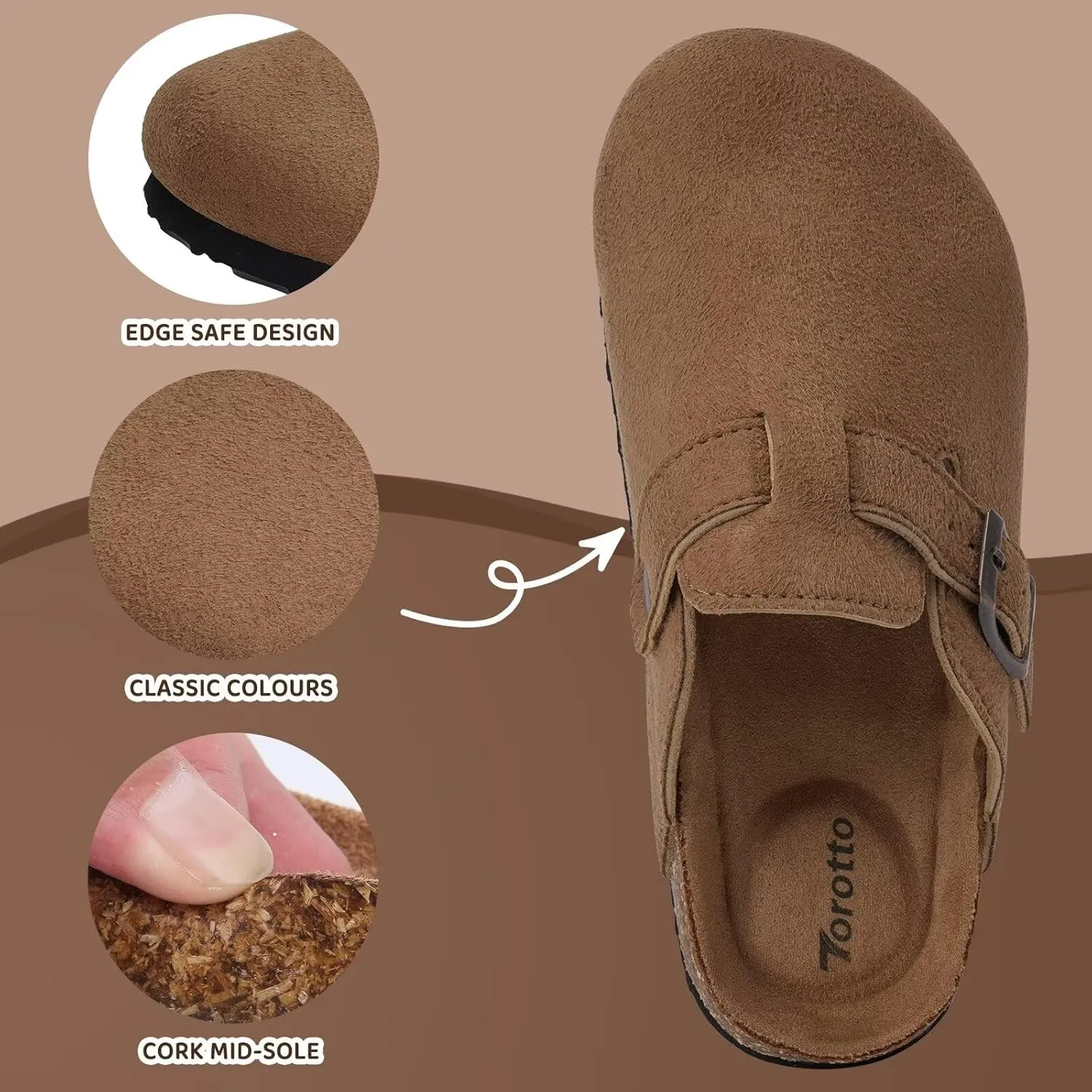 Torotto Kids Suede Clogs Cork Footbed Toddler Slippers with Arch Support & Adjustable Straps for Boys Girls Indoor & Outdoor