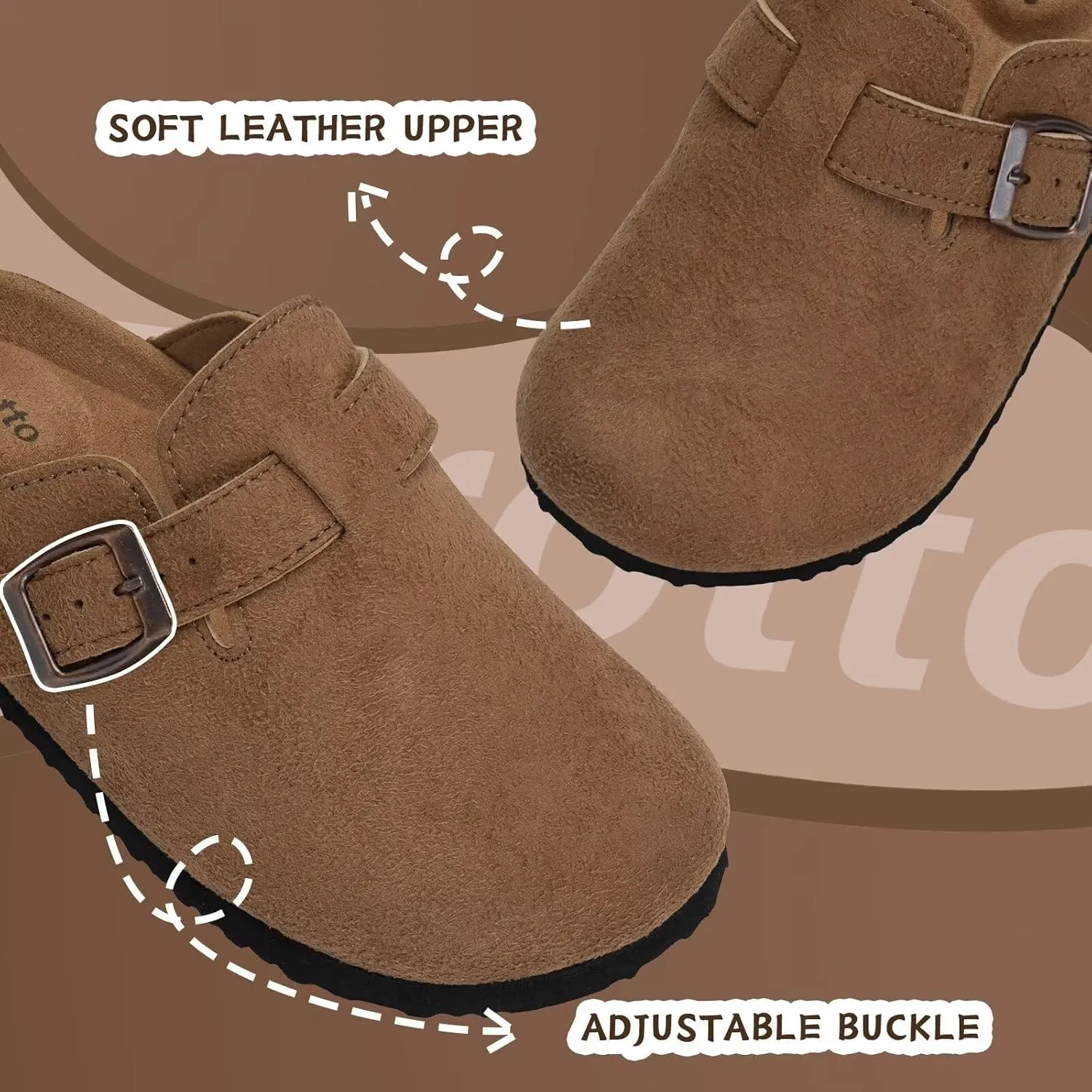 Torotto Kids Suede Clogs Cork Footbed Toddler Slippers with Arch Support & Adjustable Straps for Boys Girls Indoor & Outdoor