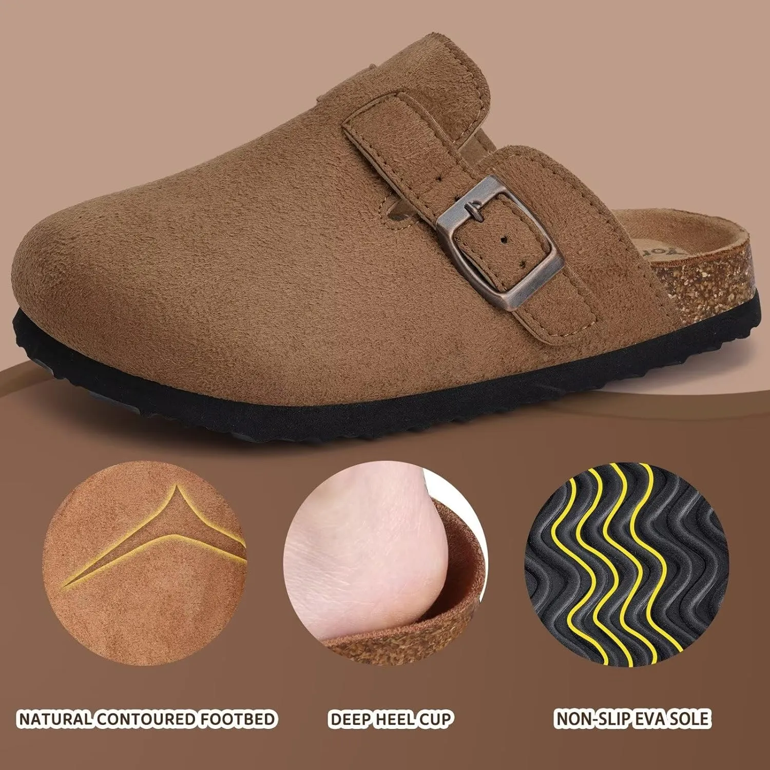 Torotto Kids Suede Clogs Cork Footbed Toddler Slippers with Arch Support & Adjustable Straps for Boys Girls Indoor & Outdoor