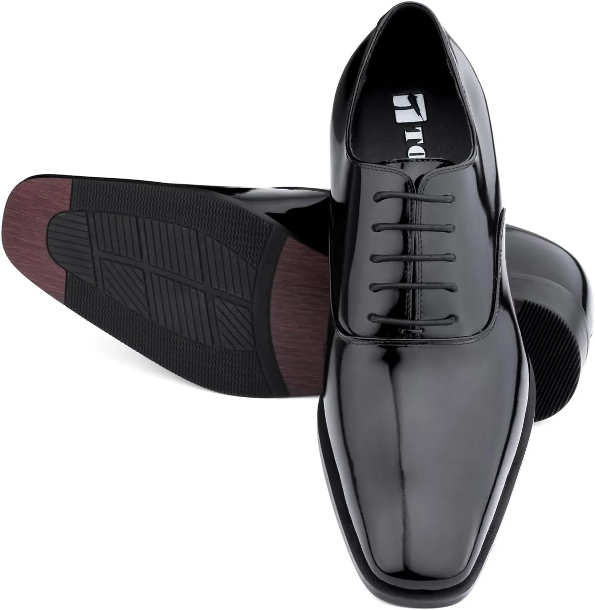 TOTO Men's Invisible Height Increasing Elevator Shoes - Black Patent Leather Lace-up Formal Oxfords - 3 Inches Taller - H6532B - Size 8 D(M) US