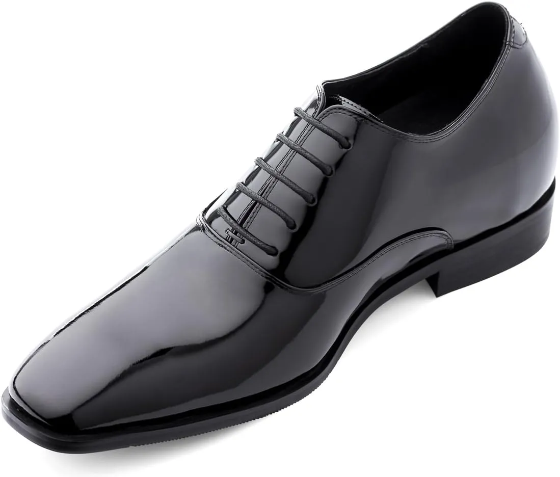 TOTO Men's Invisible Height Increasing Elevator Shoes - Black Patent Leather Lace-up Formal Oxfords - 3 Inches Taller - H6532B - Size 8 D(M) US