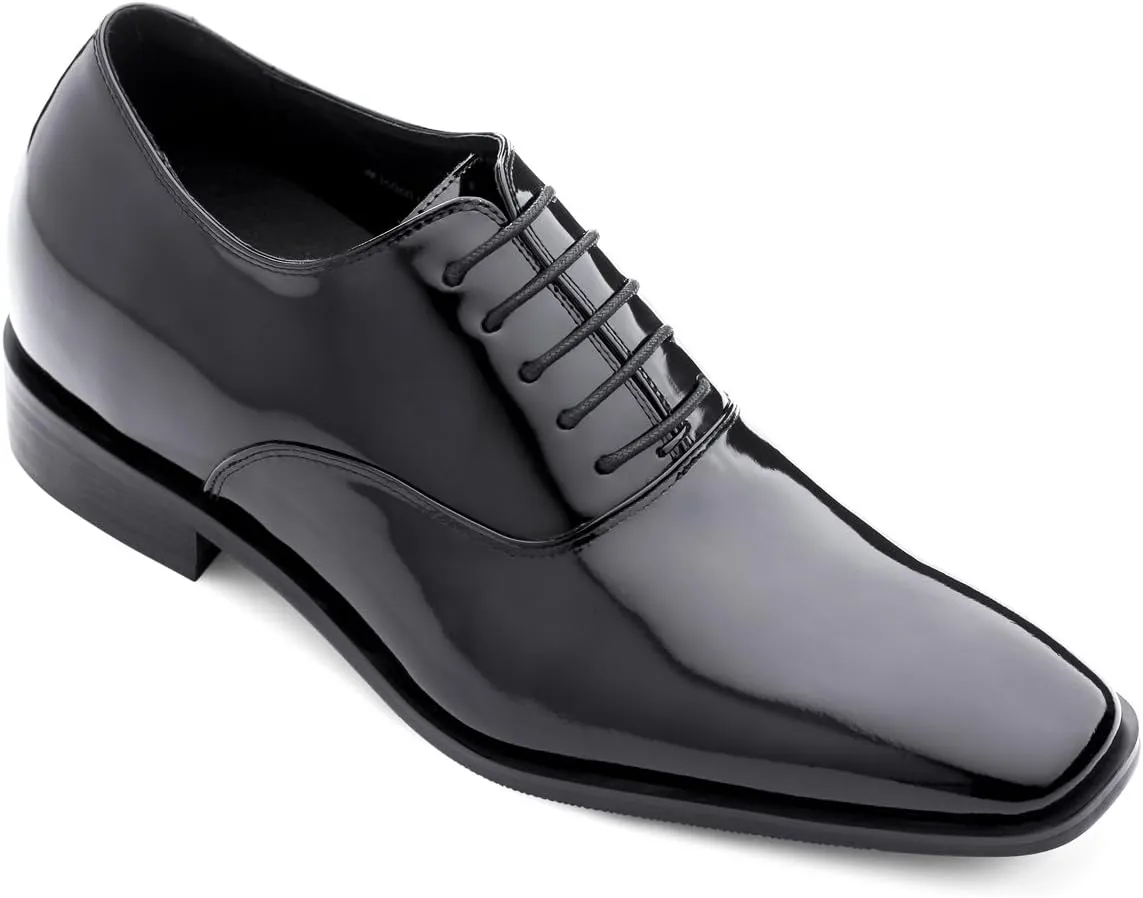 TOTO Men's Invisible Height Increasing Elevator Shoes - Black Patent Leather Lace-up Formal Oxfords - 3 Inches Taller - H6532B - Size 8 D(M) US