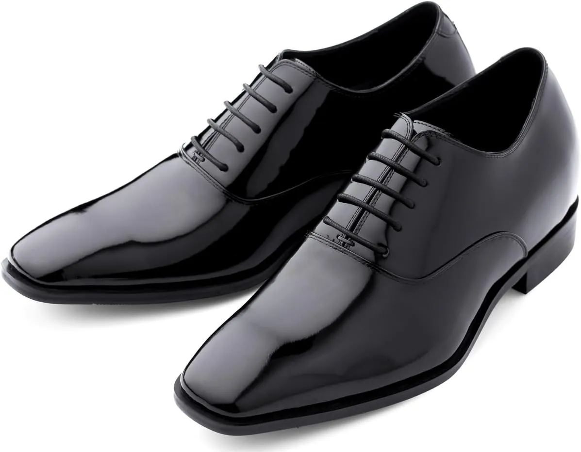 TOTO Men's Invisible Height Increasing Elevator Shoes - Black Patent Leather Lace-up Formal Oxfords - 3 Inches Taller - H6532B - Size 8 D(M) US