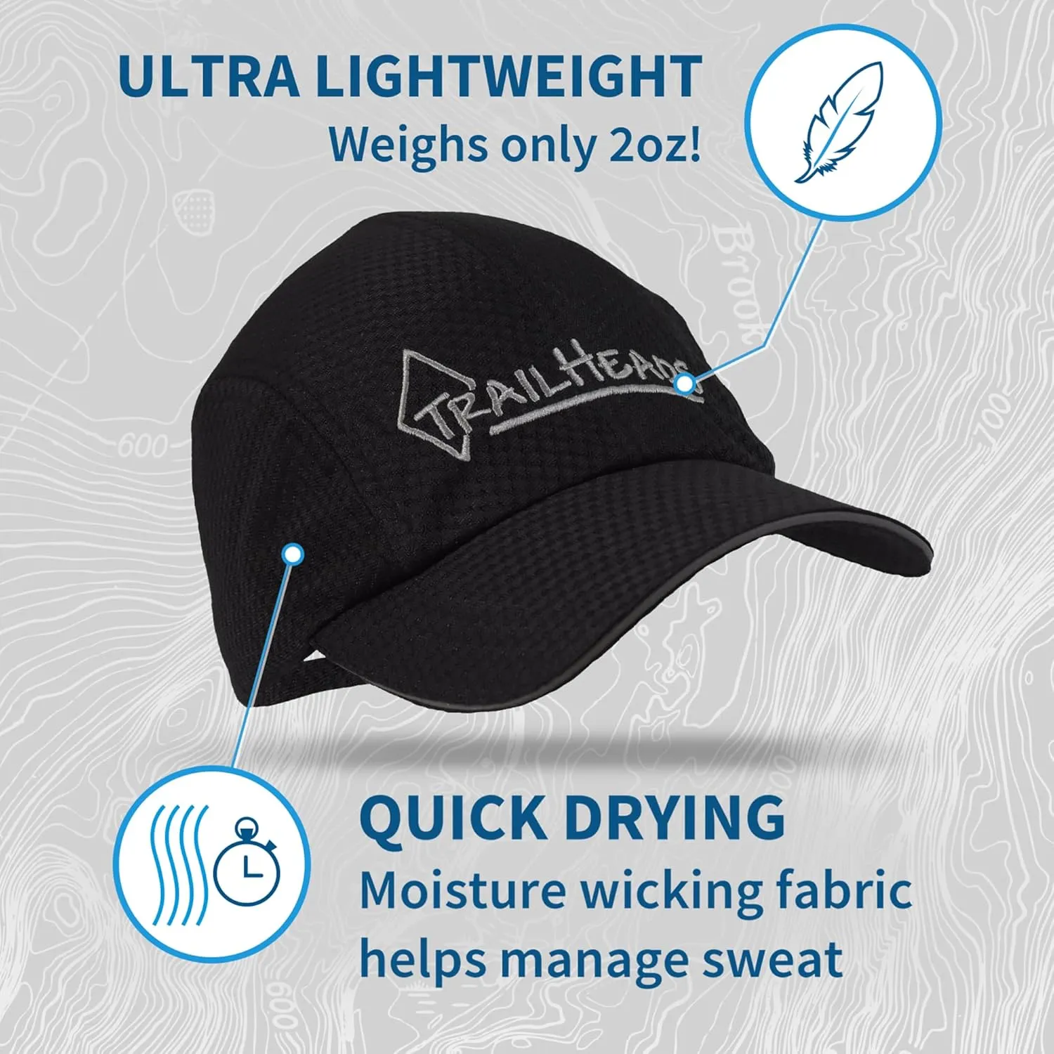 TrailHeads Performance Mens Running Hat - Lightweight, Quick Dry Workout Hats for Men - Athletic Sports Cap for Tennis, Gym