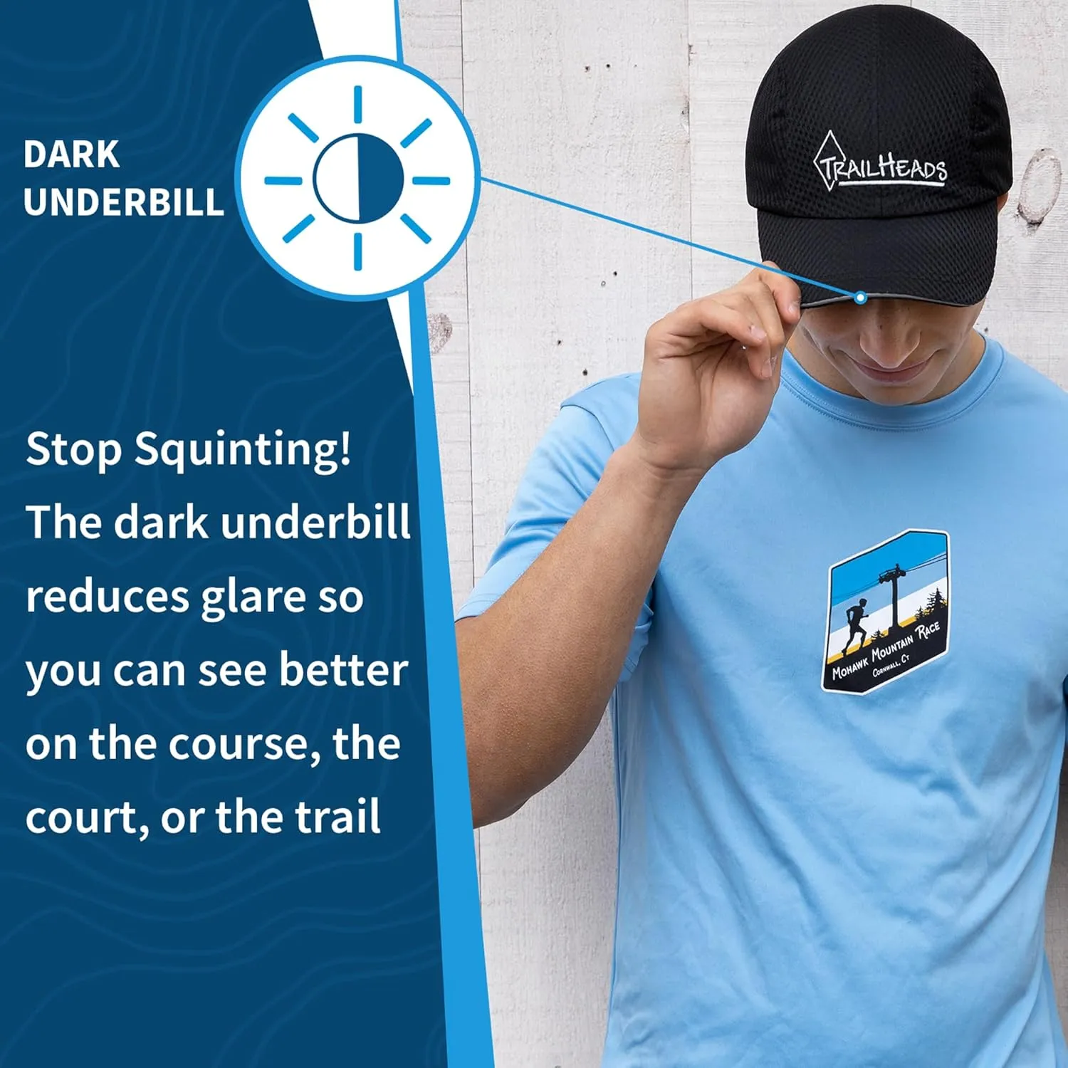 TrailHeads Performance Mens Running Hat - Lightweight, Quick Dry Workout Hats for Men - Athletic Sports Cap for Tennis, Gym