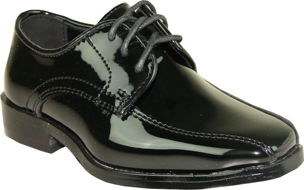 VANGELO Boy Tuxedo Shoe TUX-5K Square Toe for Wedding Formal Events with Wrinkle Free Material Black Patent 11K