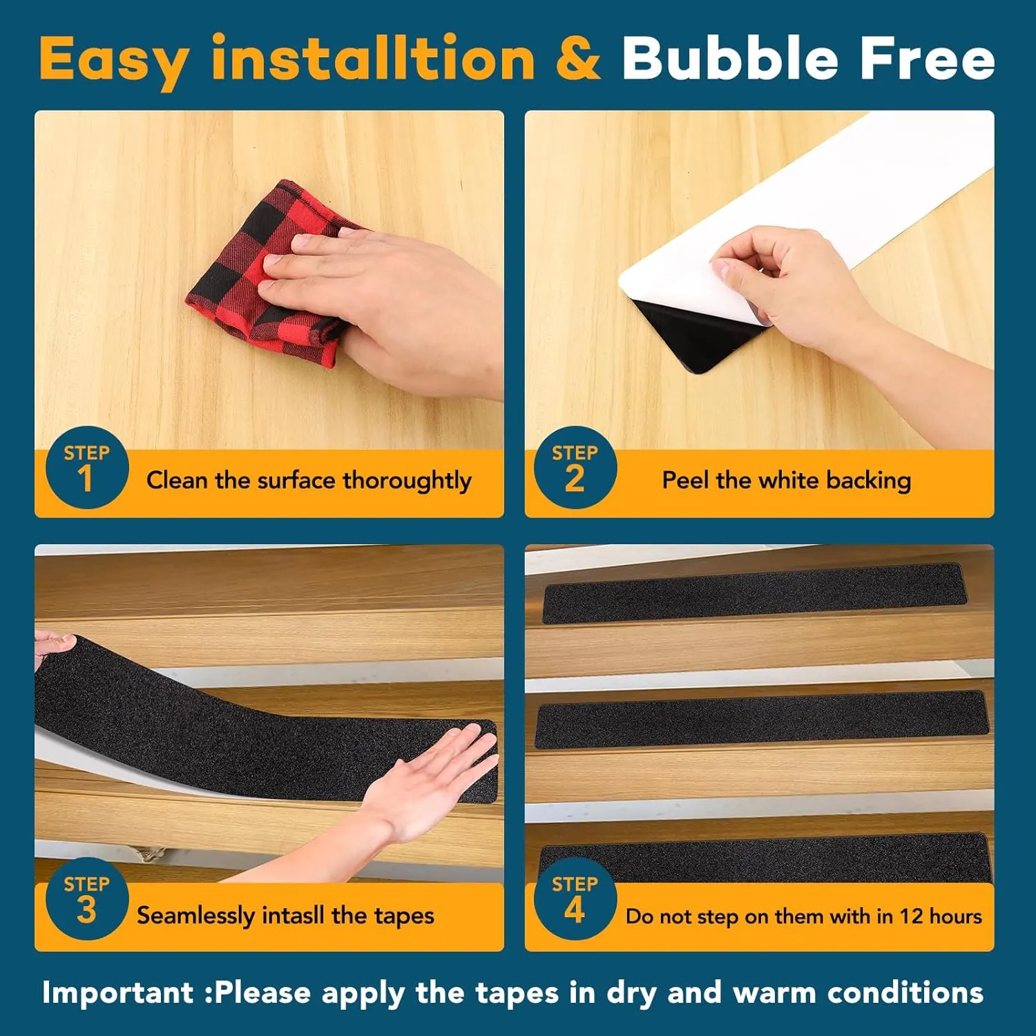 VOISEN Outdoor Stair Treads, 4" x 30" 20 Pack Pre-Cut Non Slip Strips, Grip Tape Adhesive, Waterproof 80 Grit Anti-Slip