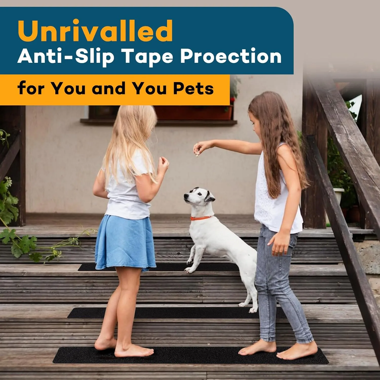 VOISEN Outdoor Stair Treads, 4" x 30" 20 Pack Pre-Cut Non Slip Strips, Grip Tape Adhesive, Waterproof 80 Grit Anti-Slip