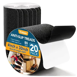 VOISEN Outdoor Stair Treads, 4" x 30" 20 Pack Pre-Cut Non Slip Strips, Grip Tape Adhesive, Waterproof 80 Grit Anti-Slip