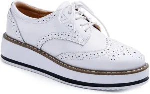VOKLIN Women's Casual Platform Oxford Shoes Wingtip Lace Up Chunky Mid Heels Vintage Dress Wedge Oxfords