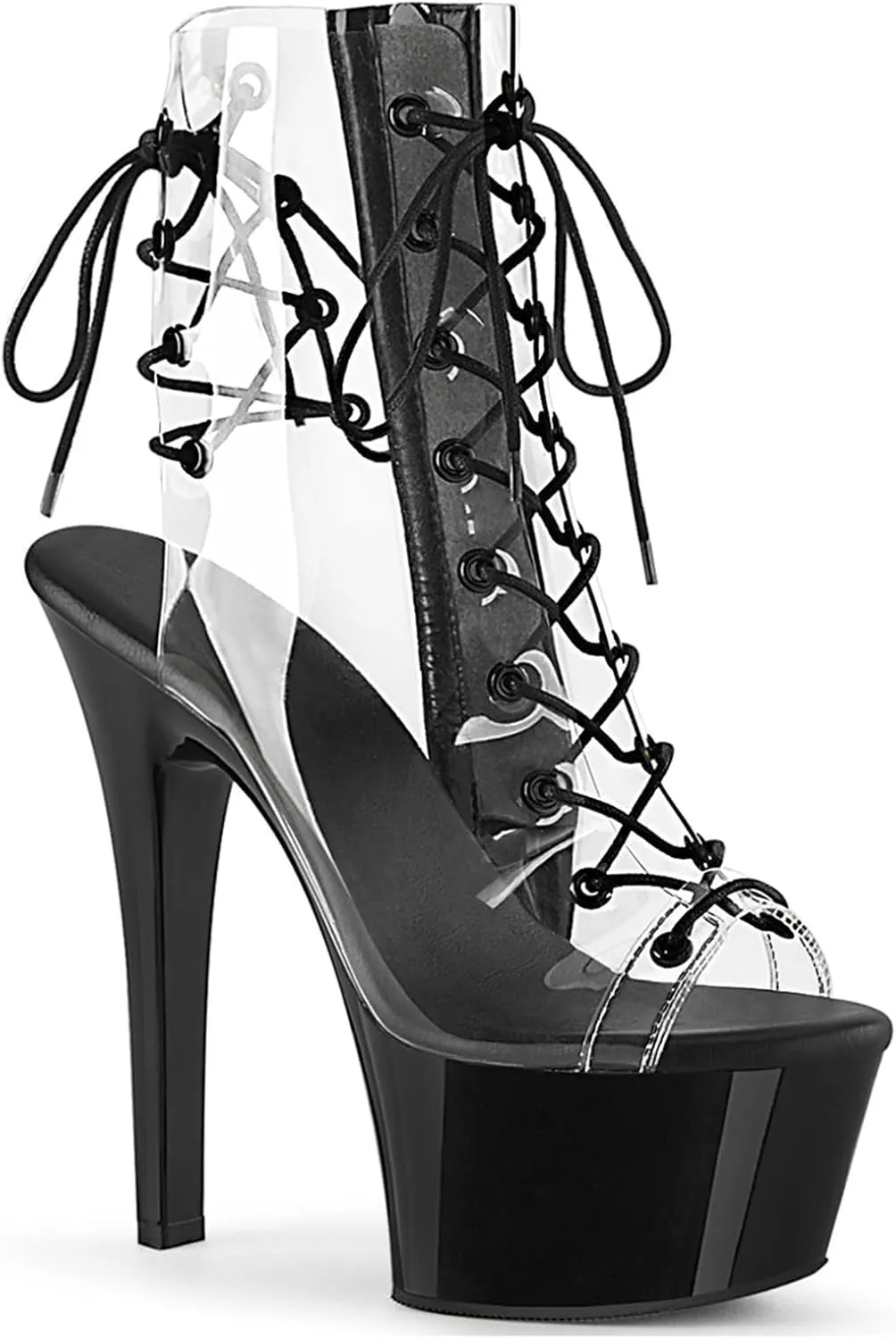 Vujkliy Ladies 5.9IN Transparent Sandals Stiletto Platform Lace Up High Heels Fashion Model Stage Catwalk Boots