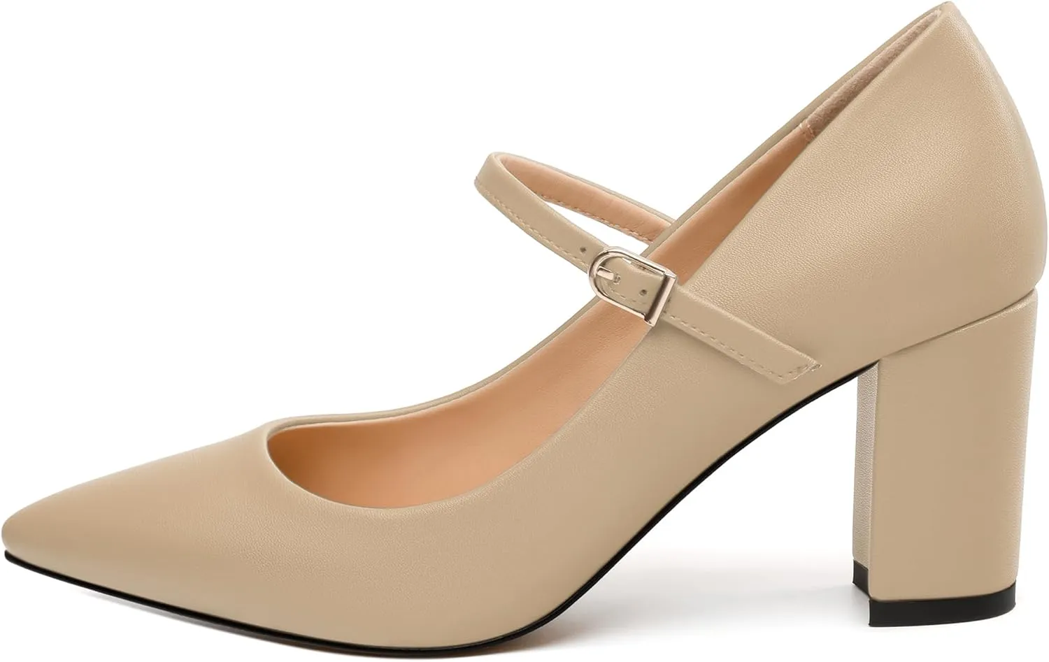 WAYDERNS Closed Pointed Toe Heels for Women Chunky Block High Heel Pumps Fashion Elegant Trendy Prom Party Wedding Dress Shoes with Strap 3 Inch