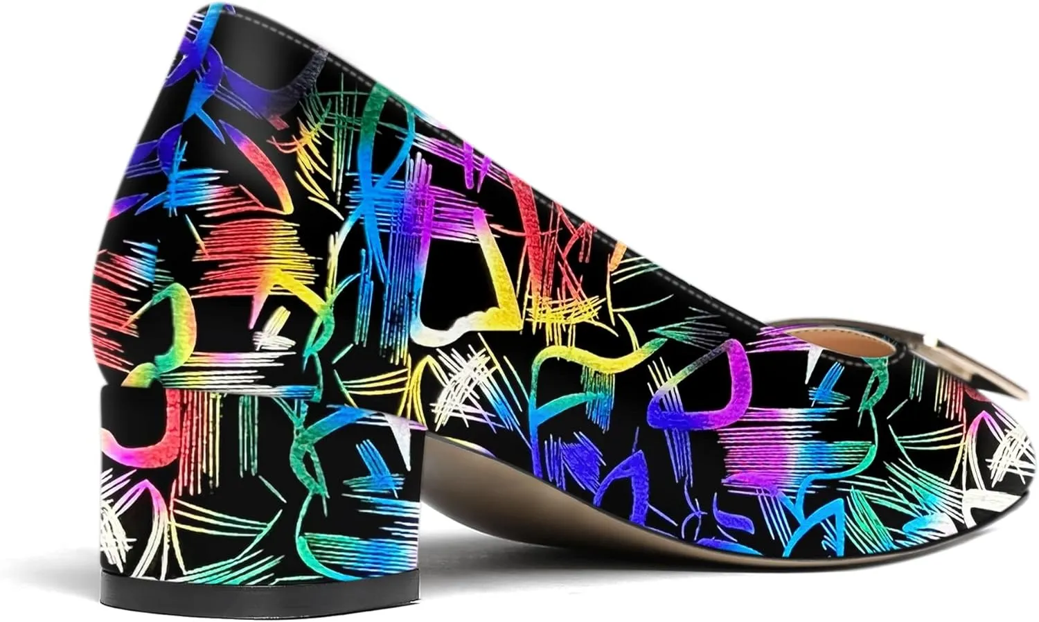 WAYDERNS Women's Slip On Square Toe Metal Buckle Patent Chunky Low Heel Pumps Shoes 1.5 Inch