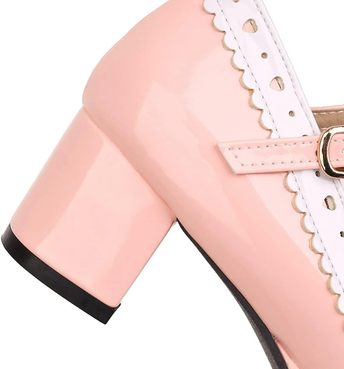 Women Sweet Bow Mary Jane Round Toe Pumps Ankle Strap Platform Chunky Mid Heel Dress Lolita Shoes