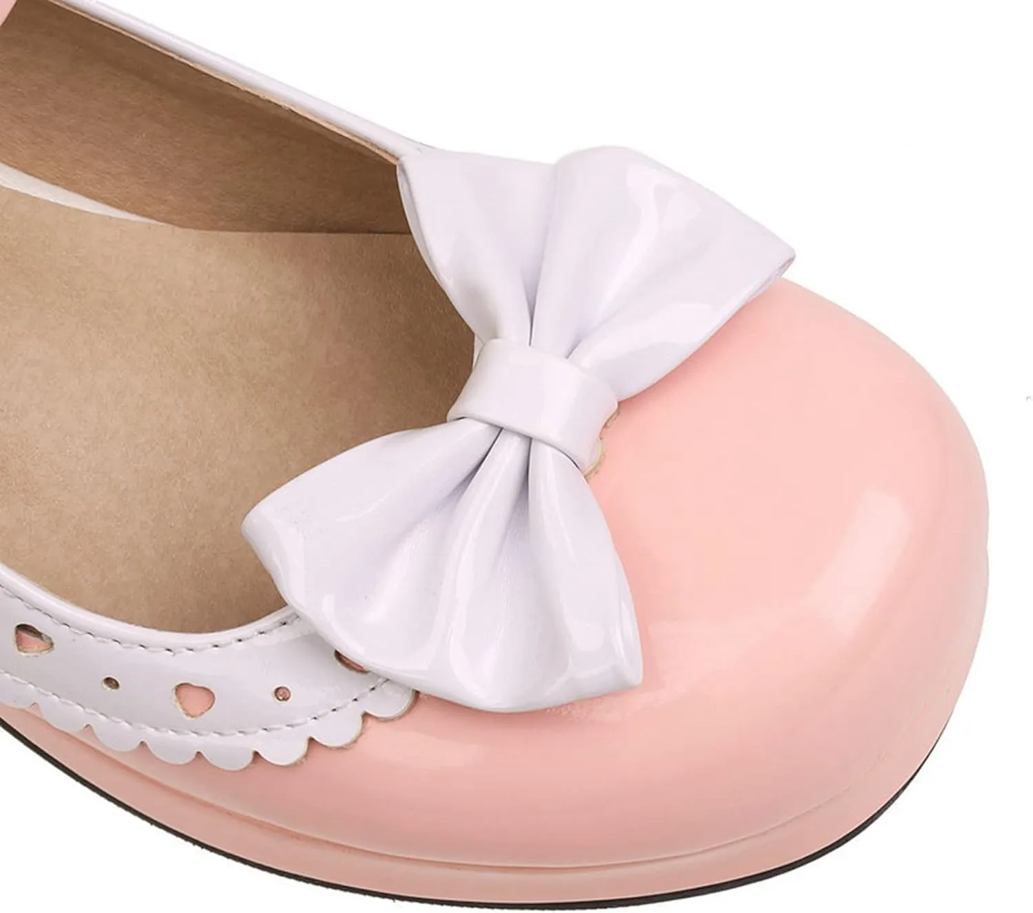 Women Sweet Bow Mary Jane Round Toe Pumps Ankle Strap Platform Chunky Mid Heel Dress Lolita Shoes
