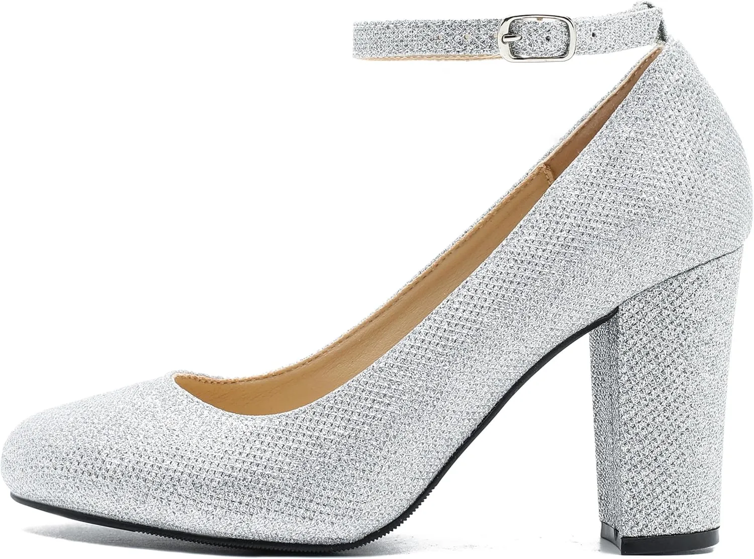 Women's Ankle Strap Pumps Closed Toe Block High Heel Round Toe Mary Jane Shoes