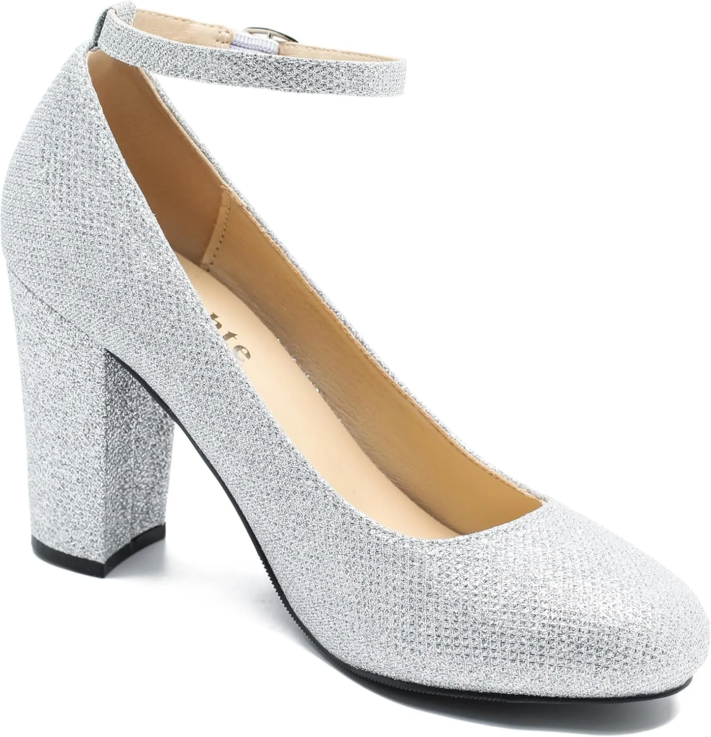 Women's Ankle Strap Pumps Closed Toe Block High Heel Round Toe Mary Jane Shoes