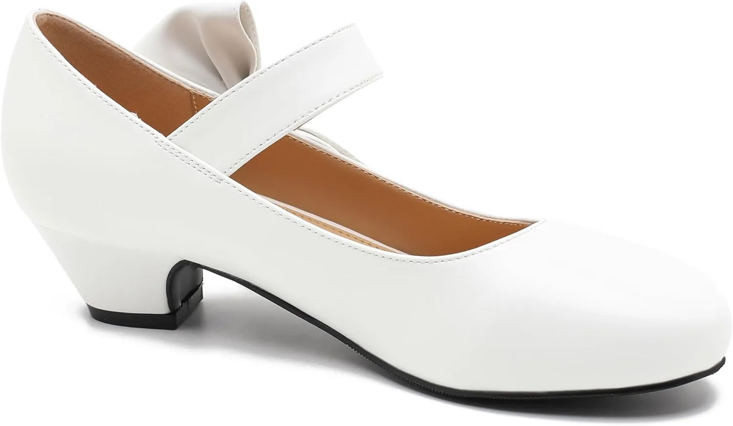 Women's Bow Mary Jane Low Chunky Heel Pumps Ankle Strap Side Bow Round Toe Dress Wedding Party Shoes