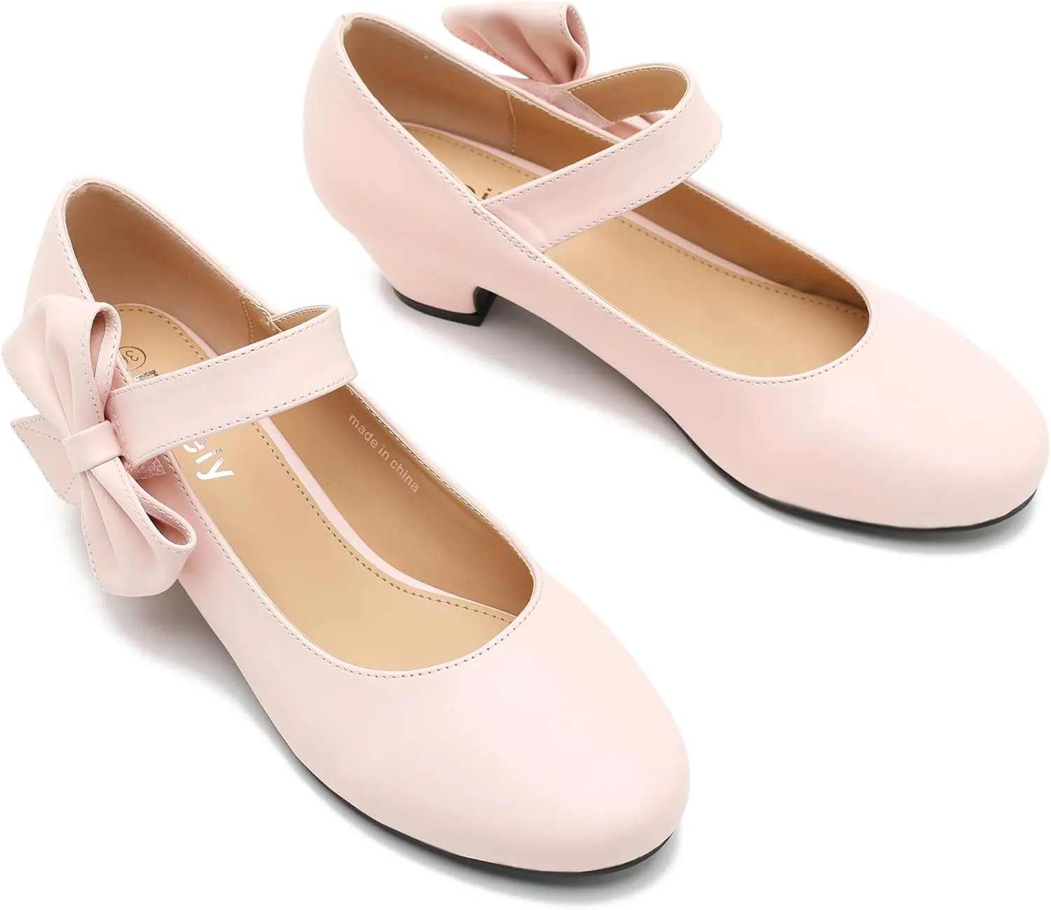 Women's Bow Mary Jane Low Chunky Heel Pumps Ankle Strap Side Bow Round Toe Dress Wedding Party Shoes