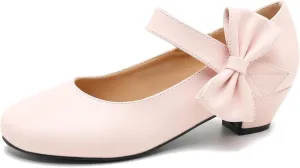Women's Bow Mary Jane Low Chunky Heel Pumps Ankle Strap Side Bow Round Toe Dress Wedding Party Shoes