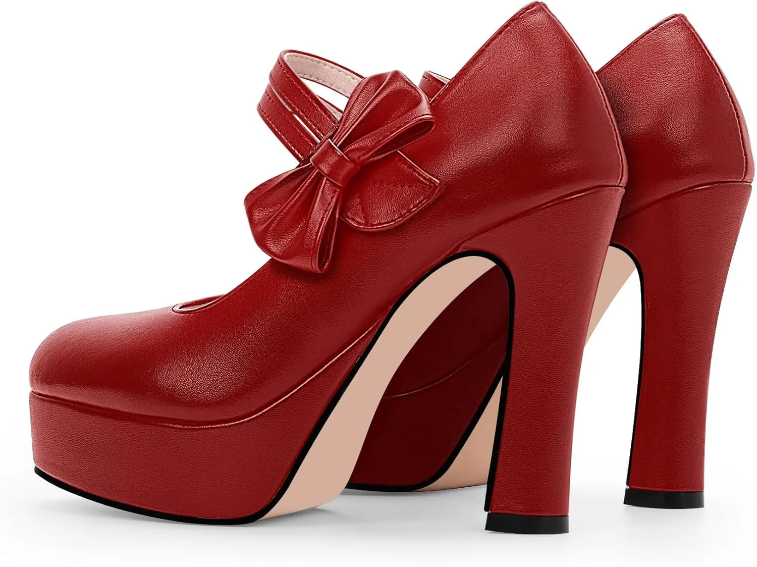 Women's Bow Plafrom High Heel Mary Janes Pumps Hook Loop Round Toe Dress Shoes