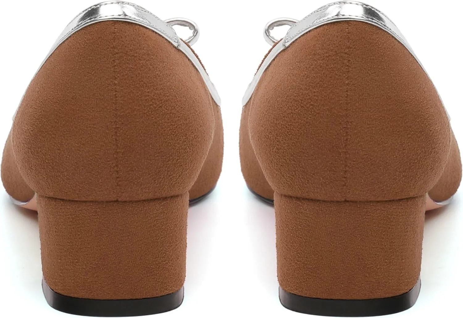 Women's Bowknot Low Chunky Block Heels Suede Square Closed Toe Slip On Pumps Evening Wedding Party Office Work Dress Shoes ﻿