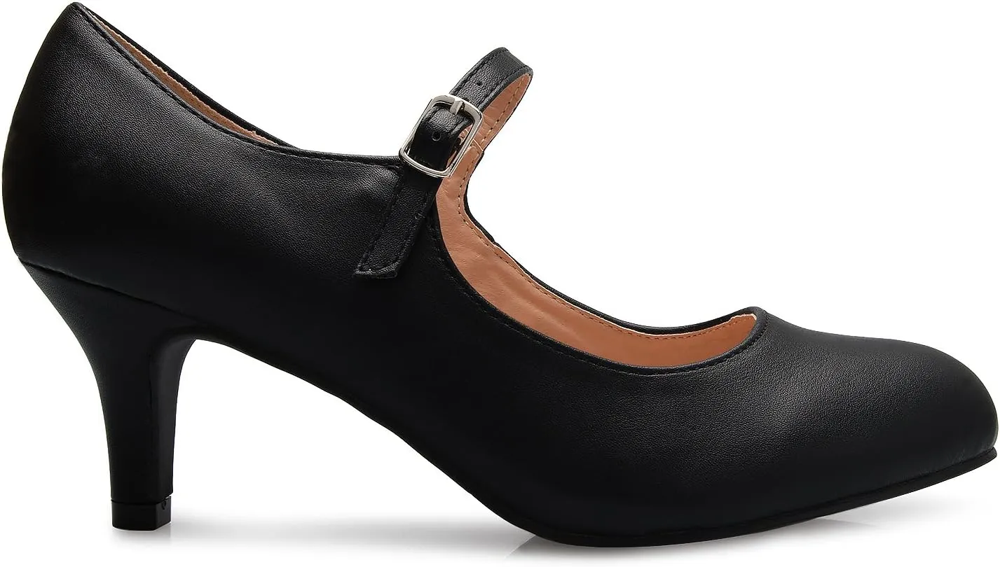 Womens Classic Low Mid Heels Mary Jane Pumps - Adorable Round Toe Vintage Retro Shoes