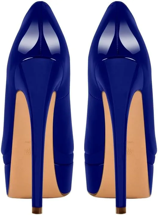 Women's Double Platform Round Closed Toe Stiletto High Heel Pumps