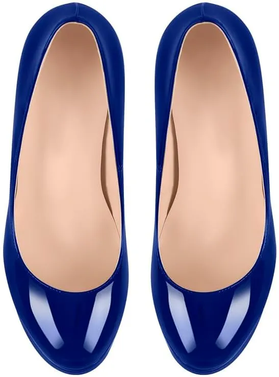 Women's Double Platform Round Closed Toe Stiletto High Heel Pumps