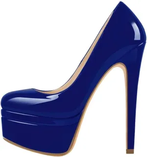 Women's Double Platform Round Closed Toe Stiletto High Heel Pumps