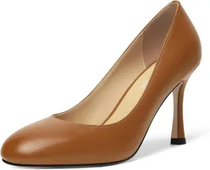 Womens Dress Round Toe Wedding Slip On Matte Stiletto High Heel Pumps Shoes 3.3 Inch