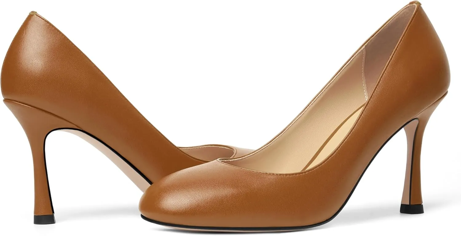 Womens Dress Round Toe Wedding Slip On Matte Stiletto High Heel Pumps Shoes 3.3 Inch