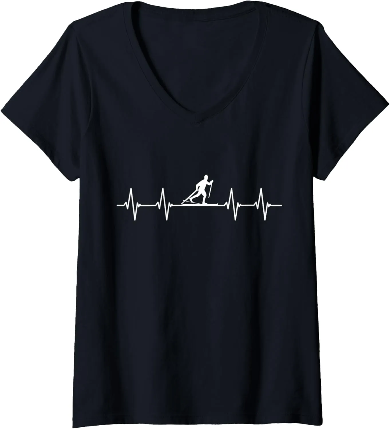 Womens Funny Cross Country Outfit Heartbeat Ski V-Neck T-Shirt