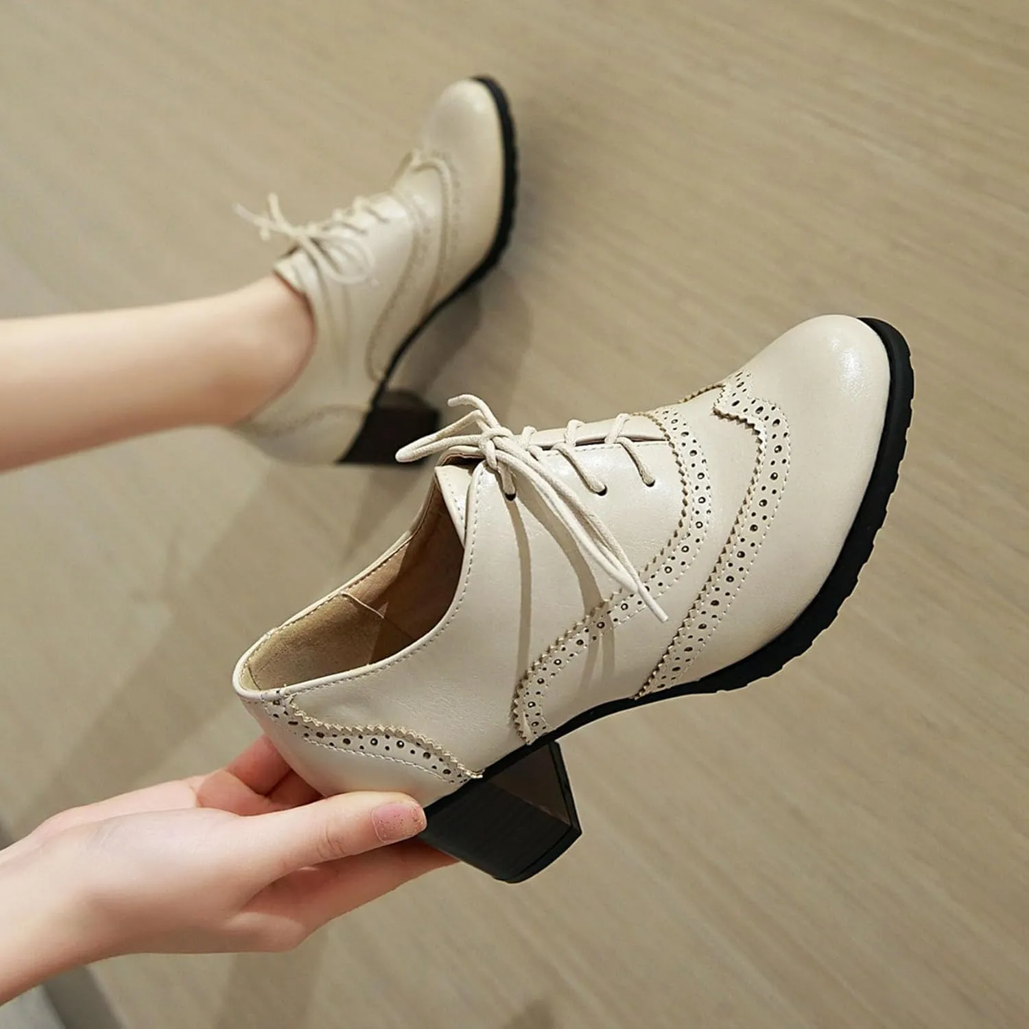 Womens High Heel Pumps Lace Up Oxfords Brogues Shoes