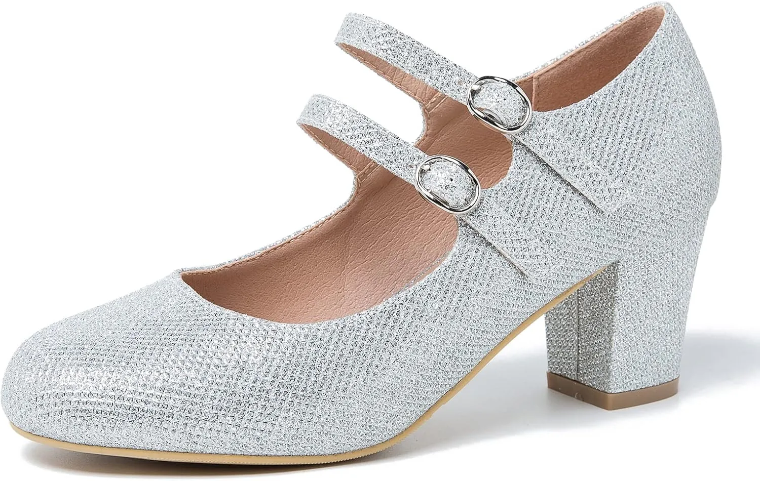 Women's Mary Jane Pumps Double Strap Chunky Block Heel Closed Round Toe Dress Office Work Bridal Wedding Party Shoes