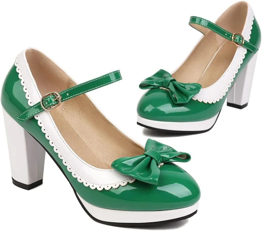Women's Mary Jane Shoes Chunky Block High Heels Pumps Platform Buckle Strap Round Toe Shoes
