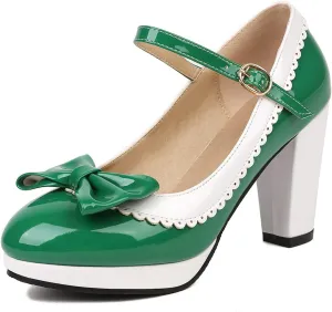 Women's Mary Jane Shoes Chunky Block High Heels Pumps Platform Buckle Strap Round Toe Shoes
